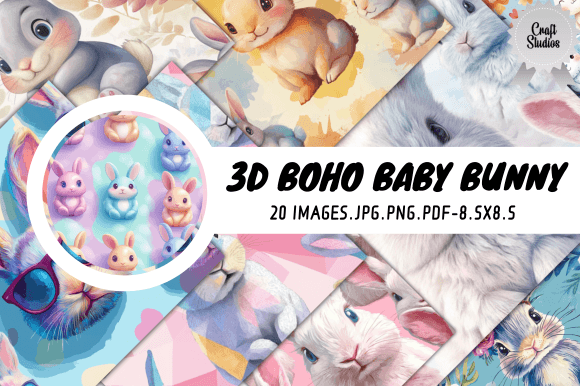 3D Boho Baby Bunny Digital Paper