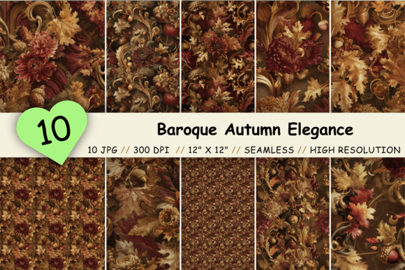 Baroque Autumn Elegance Pattern: Elevating Digital Design with AI-Generated Floral Art
