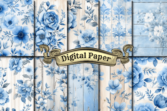 Blue Flowers on Wood: A Digital Pattern for Creatives