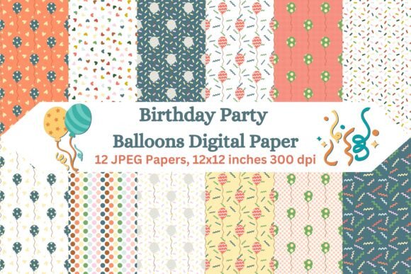 Elevating Celebrations with Birthday Party Balloons Digital Paper