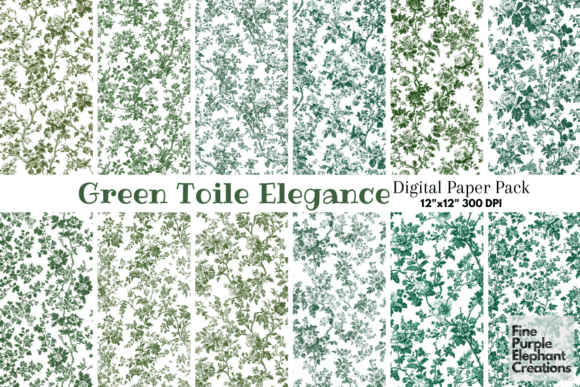 Green Toile Elegance Chinoiserie Floral
