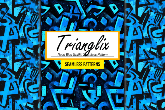 Neon Blue Graffiti Seamless Pattern Art