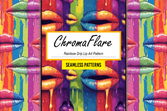 Rainbow Drip Lip Art Seamless Pattern