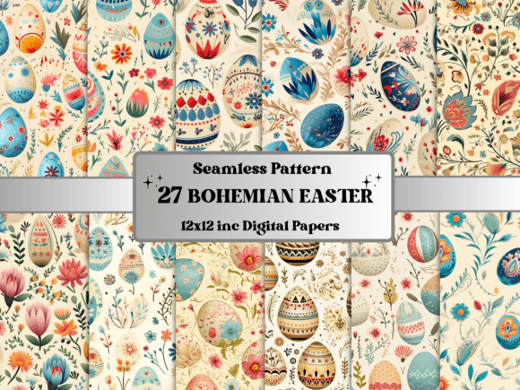 Seamless Bohemian Easter Pattern Paper for Modern Design