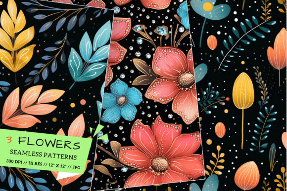 Seamless Floral Pattern, Raindrops JPG