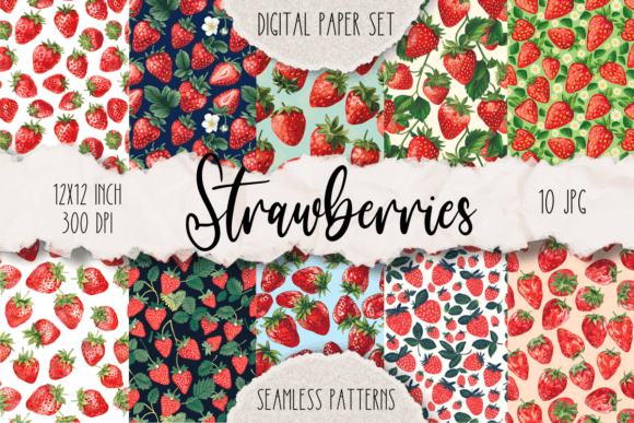 Strawberries Seamless Digital Paper Pack